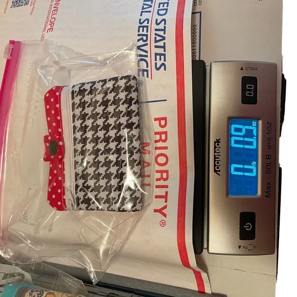 Fabric S-handmade wallet fully lined zipped pocket snap closure black white red - Picture 7 of 7